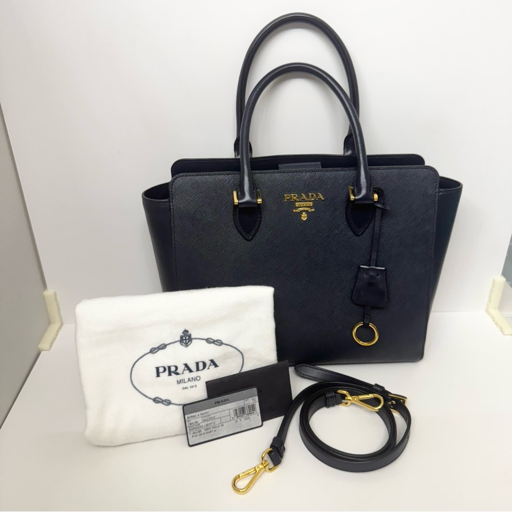Prada Blue Leather Tote Bag